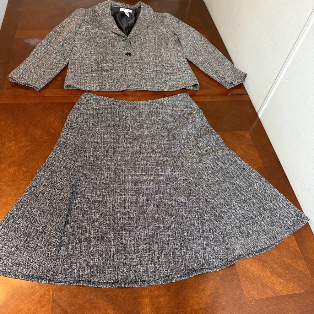 Vintage‎ Sag Harbor Petite 16P Tweed Skirt Suit Set Cropped Jacket A-Line Midi
